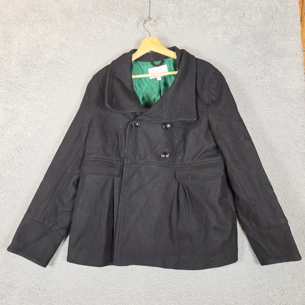 Old Navy Pea Coat Women XL Black Excellent Wool Blend Double Breasted 675620-00